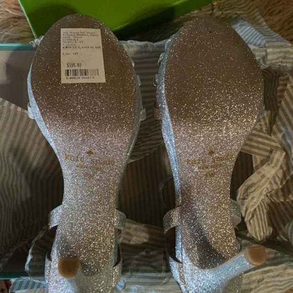 Kate Spade Size 9.5 Florence Silver Glitter Strap Heels - Picture 10 of 10